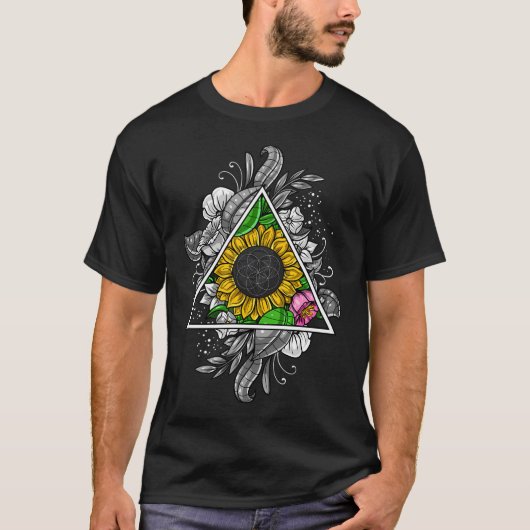 聖なる幾何学ひまわり Tシャツ (正面)