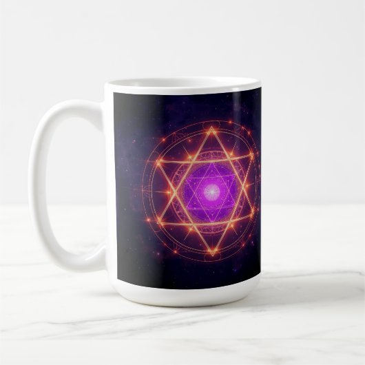 聖なる幾何学曼荼羅 - 宇宙の中の光 コーヒーマグカップ (左)