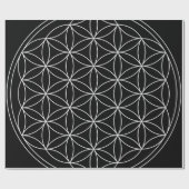 聖なる幾何学：生の花Black & White ラッピングペーパー (フラット)