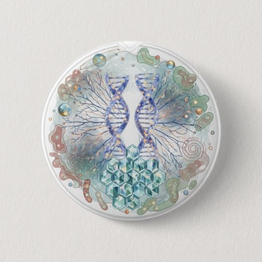 聖なる幾何学 DNA ヘリックス クリスタル サイエンス アート 缶バッジ (正面)