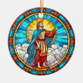 聖なる救い主ステンドグラスのクリスマス セラミックオーナメント (正面)
