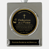 聖なる新しく定められた牧師の聖句の聖句カスタム シルバープレートバナーオーナメント (正面)