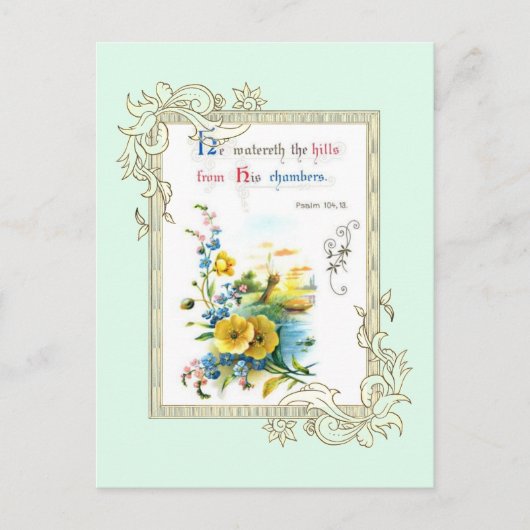 聖なる書物、 経典と花 ポストカード (正面)