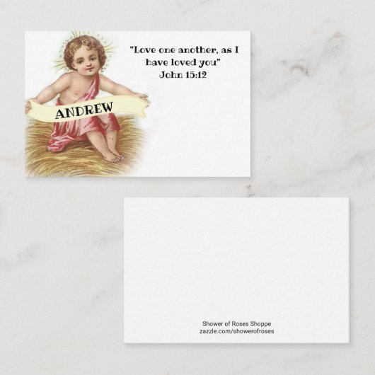 聖なる書物、経典の引用文の宗教カードを持つベビーイエス・キリスト 名刺 (正面/裏面)