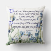 聖なる書物、経典の植物の青いアイリスによっては花柄が開花します クッション (裏面)