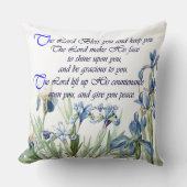 聖なる書物、経典の植物の青いアイリスによっては花柄が開花します クッション (正面)