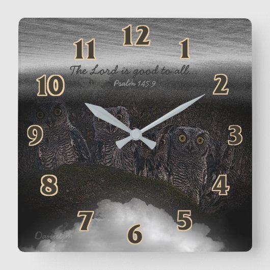 聖なる書物、経典の賛美歌のフクロウ スクエア壁時計 (正面)