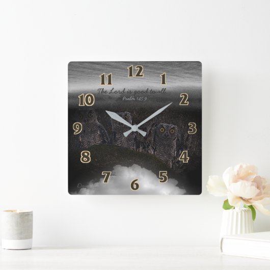 聖なる書物、経典の賛美歌のフクロウ スクエア壁時計 (ホーム)