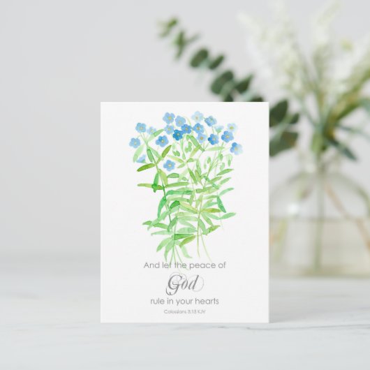 聖なる書物、 経典コロッシ祈りの言葉カードブルーワイルドフラワーズ ポストカード (スタンド正面)