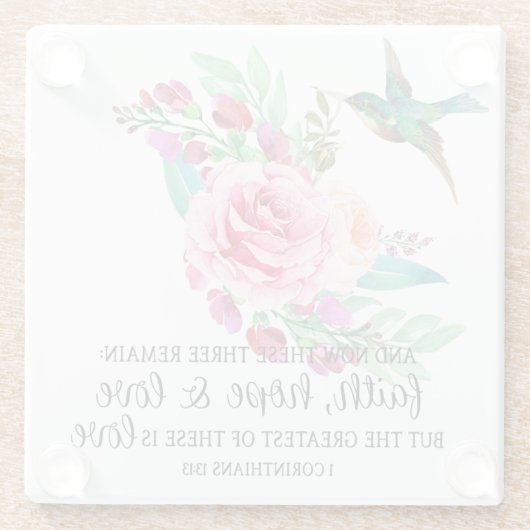 聖なる書物、 経典バイブルバースピンクローズバード宗教的 ガラスコースター (裏面)