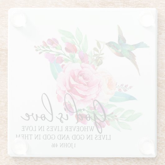 聖なる書物、 経典バイブルバースピンクローズバード宗教的 ガラスコースター (裏面)