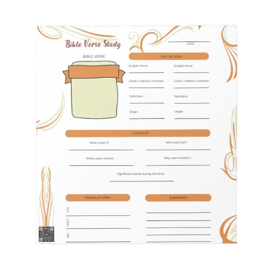 聖なる書物、 経典バース勉強メモ帳ホワイト ノートパッド (正面)