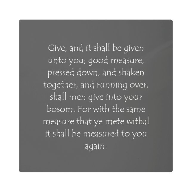 聖なる書物、 経典引用文ルカ6 38 メタルプリント (正面)