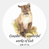 聖なる書物、 経典感動的引用文クーガーキャットアート ラウンドシール (正面)