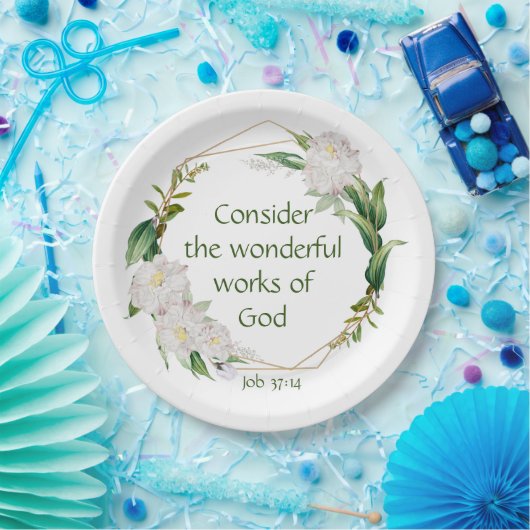 聖なる書物、 経典感動的引用文ホワイトローズフラワー ペーパープレート (パーティー)