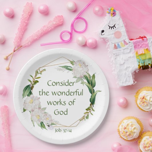 聖なる書物、 経典感動的引用文ホワイトローズフラワー ペーパープレート (パーティー)