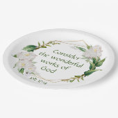 聖なる書物、 経典感動的引用文ホワイトローズフラワー ペーパープレート (アングル)