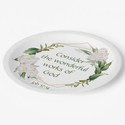 聖なる書物、 経典感動的引用文ホワイトローズフラワー ペーパープレート (アングル)