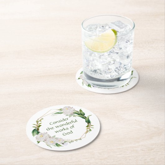 聖なる書物、 経典感動的引用文ホワイトローズフラワー ラウンドペーパーコースター (インサイチュ)