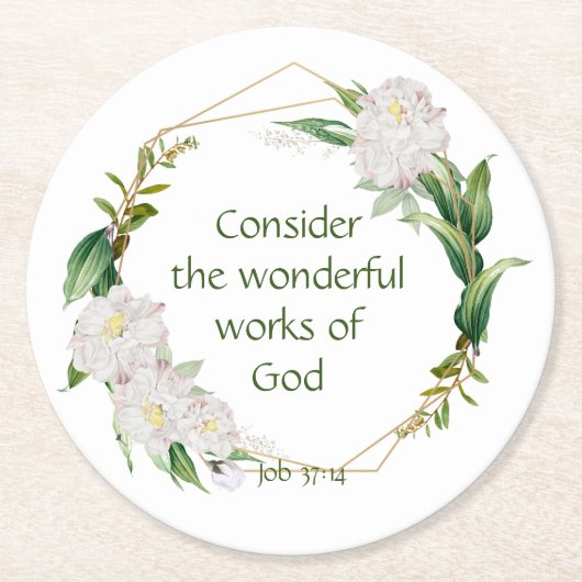 聖なる書物、 経典感動的引用文ホワイトローズフラワー ラウンドペーパーコースター (正面)