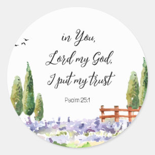 聖なる書物、 経典詩篇25:1,I put My Trust Bluebird Art ラウンドシール