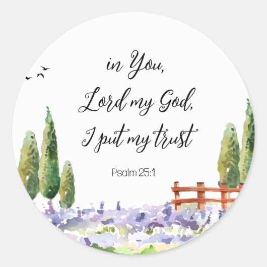 聖なる書物、 経典詩篇25:1,I put My Trust Bluebird Art ラウンドシール (正面)