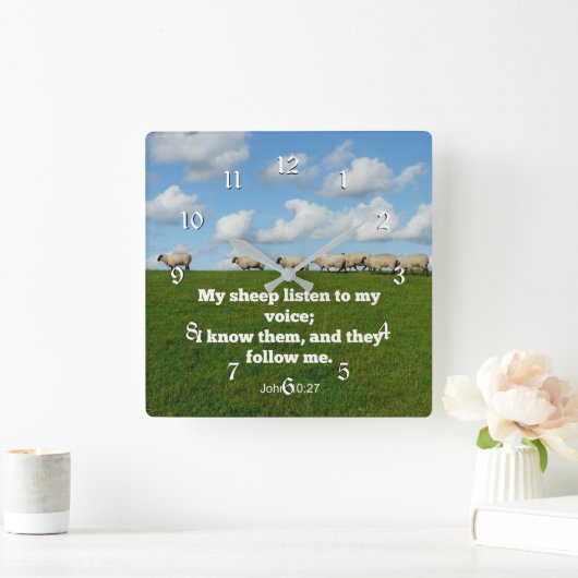 聖なる書物、 経典10:27私の羊は聞と… スクエア壁時計 (ホーム)