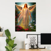 聖なる書物、 経典、クリスチャン・エンジェル、ピンクの花を追加 ポスター (ホームオフィス)