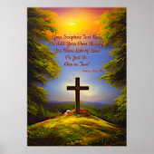 聖なる書物、 経典、木の間のクリスチャン十字架を追加 ポスター (正面)