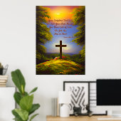 聖なる書物、 経典、木の間のクリスチャン十字架を追加 ポスター (ホームオフィス)