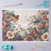 聖なる書物、 経典（詩篇18 v 1-2）フローラ鳥の切り離し 薄葉紙 (クラフト)