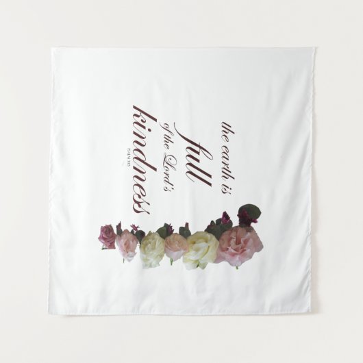 聖なる書物、 経典、詩篇33、白とピンクのバラ タペストリー (正面(横))