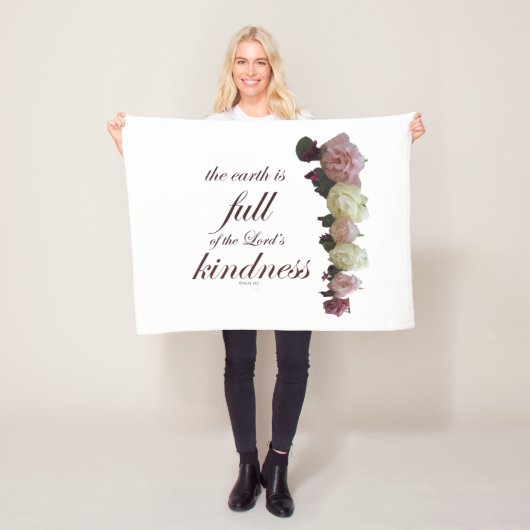 聖なる書物、 経典、詩篇33、白とピンクのバラ フリースブランケット (インサイチュ)