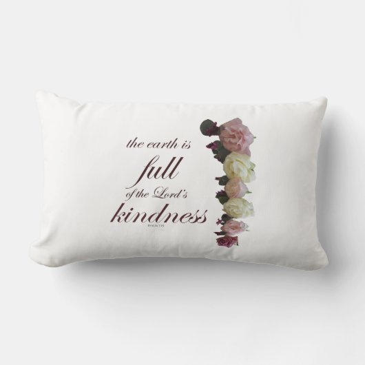 聖なる書物、 経典、詩篇33、白とピンクのバラ ランバークッション (正面)