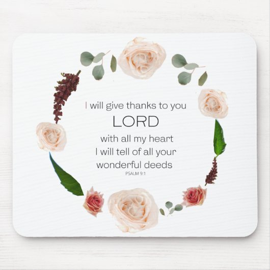 聖なる書物、 経典、詩篇9、すべての素晴らしい行いを主 マウスパッド (正面)