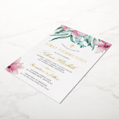 聖なる最初の聖体フローラピンクエレガント金ゴールド 箔招待状 (回転した状態)