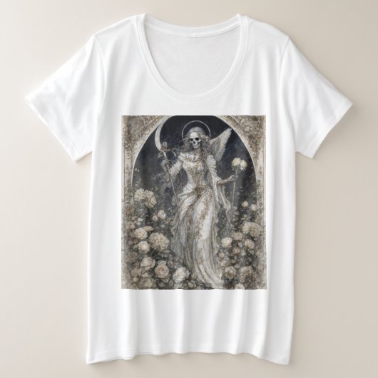 聖なる死 サンタ・ムエルテ プラスサイズTシャツ (デザイン正面)