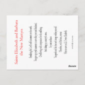 聖なる殉教者エリザベートとバーバラの祈祷カード ポストカード (裏面)