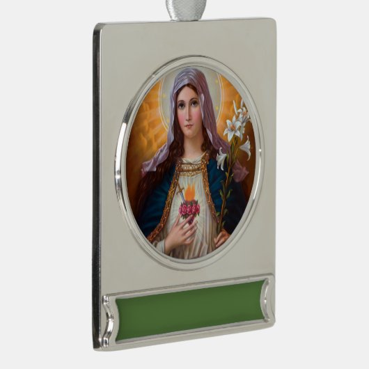 聖なる母マリア・マルキュレハート，カトリック信仰， シルバープレートバナーオーナメント (右)