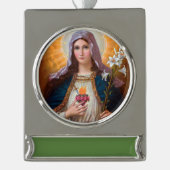 聖なる母マリア・マルキュレハート，カトリック信仰， シルバープレートバナーオーナメント (正面)