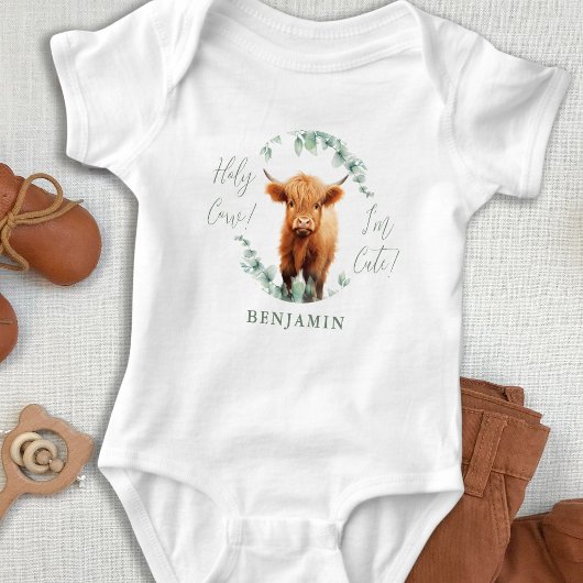 聖なる牛かわいいボホグリーンリーハイランド牛 ベビーボディスーツ
