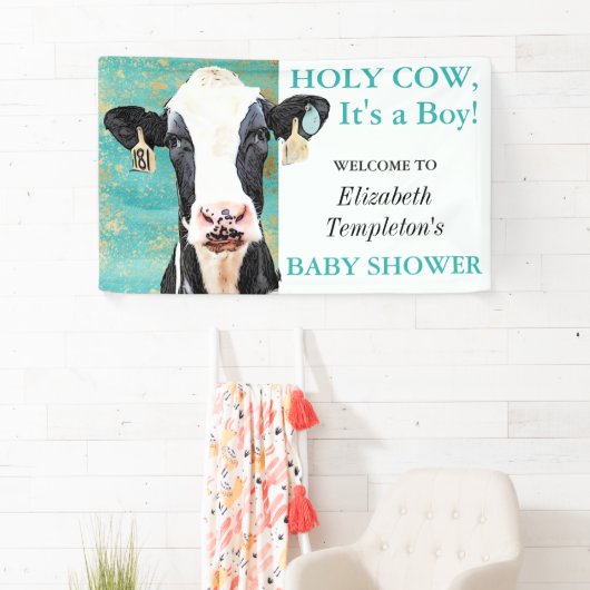 聖なる牛それは男の子の赤ちゃんシャワーHolsteinだ 横断幕 (インサイチュ)