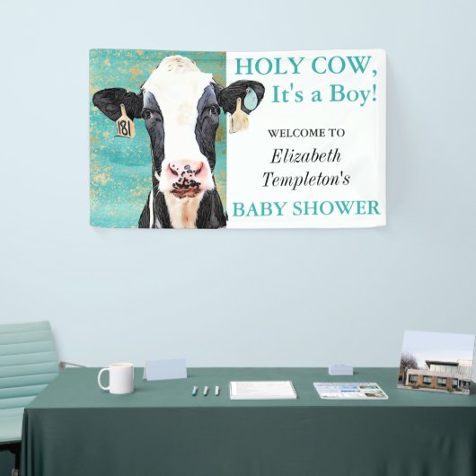 聖なる牛それは男の子の赤ちゃんシャワーHolsteinだ 横断幕 (トレードショー)
