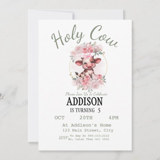 聖なる牛の女の子の5歳の誕生日招待状 招待状 (正面)