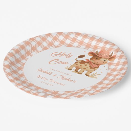 聖なる牛の我々はベビーの桃素朴の格子毛を持っている ペーパープレート (アングル)