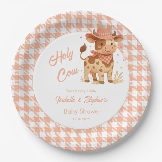 聖なる牛の我々はベビーの桃素朴の格子毛を持っている ペーパープレート (正面)