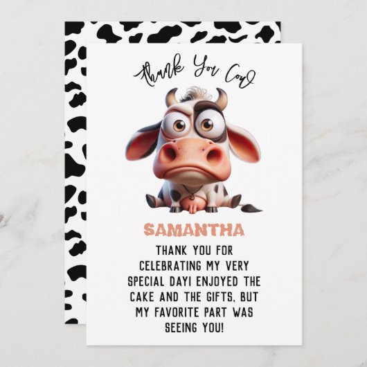 聖なる牛の戯画I'm One女性のカーボーイ1歳の誕生日 サンキューカード (正面/裏面)