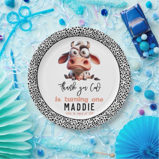 聖なる牛の戯画I'm One女性のカーボーイ1歳の誕生日 ペーパープレート (パーティー)