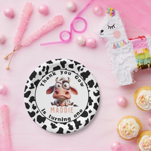 聖なる牛の戯画I'm One女性のカーボーイ1歳の誕生日 ペーパープレート (パーティー)