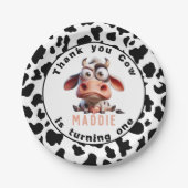 聖なる牛の戯画I'm One女性のカーボーイ1歳の誕生日 ペーパープレート (正面)